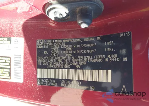 2015 Toyota Sienna Le 8 Passenger из США, поврежденный, VIN 5TDKK3DCXFS610860